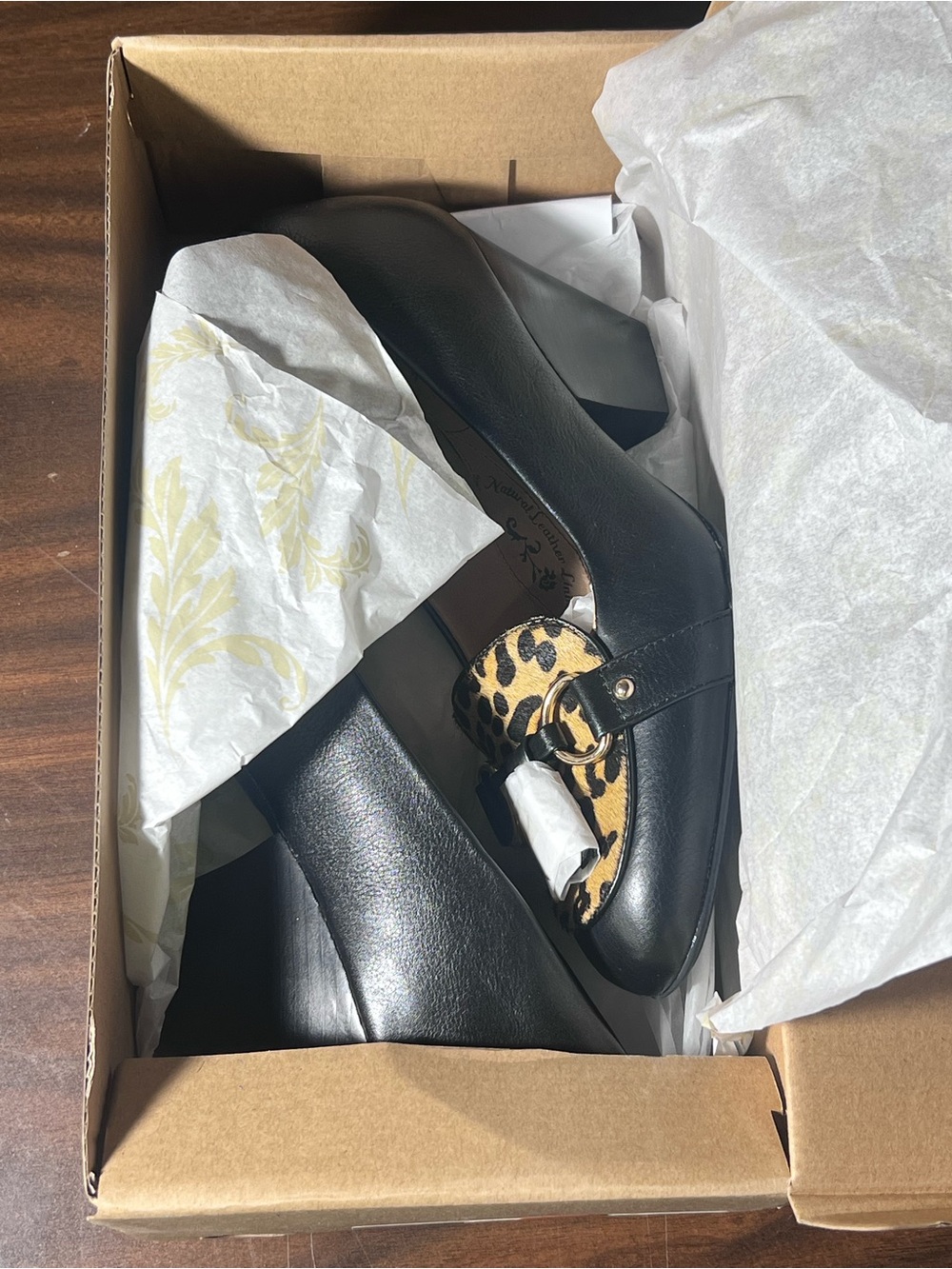 Söfft Aldora Black Leather & Leopard Calf Hair Wedge Heels Size 9 - Picture 4 of 8